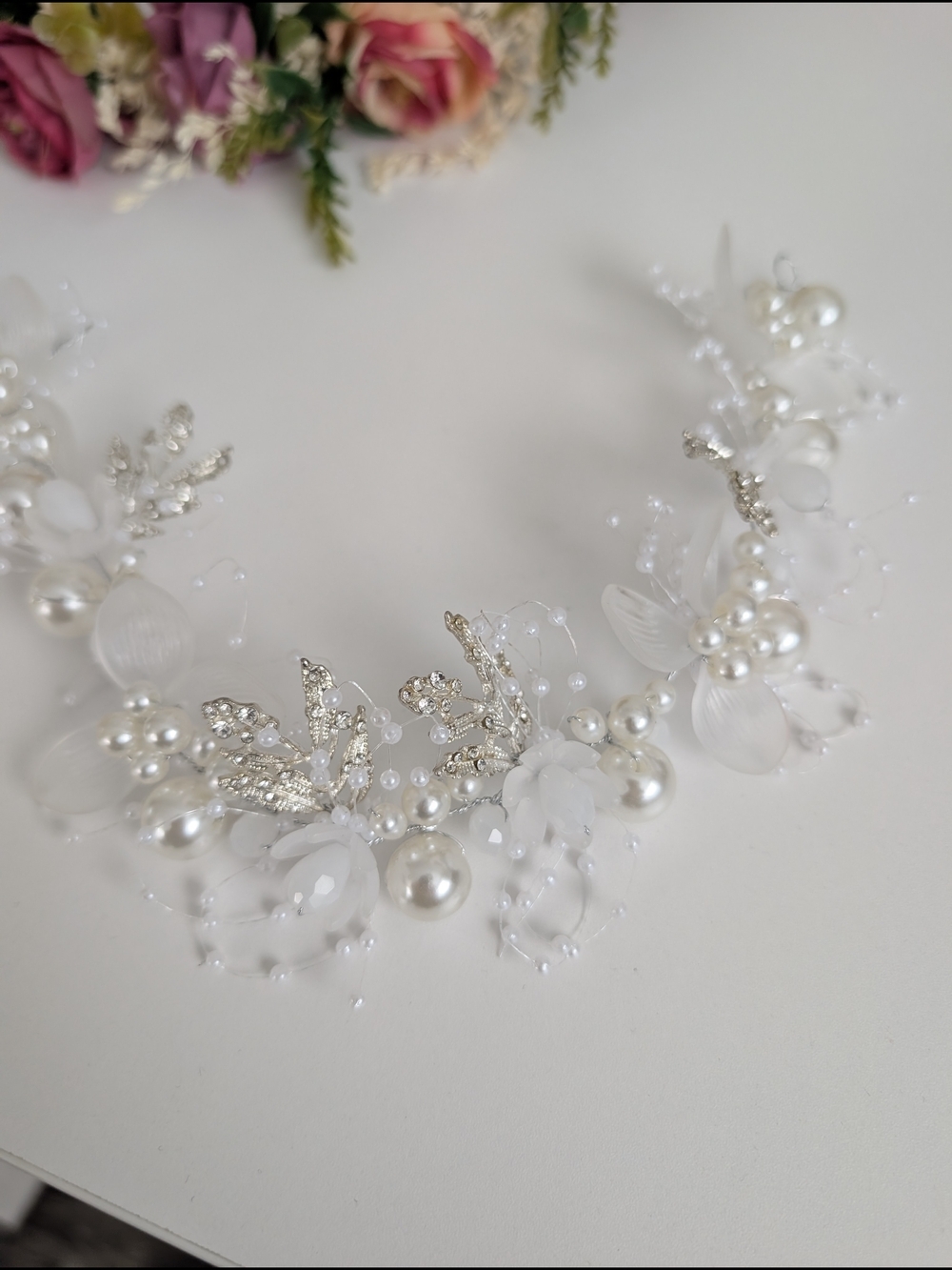 Bridal Pearl and Crystal Hair Vine - White